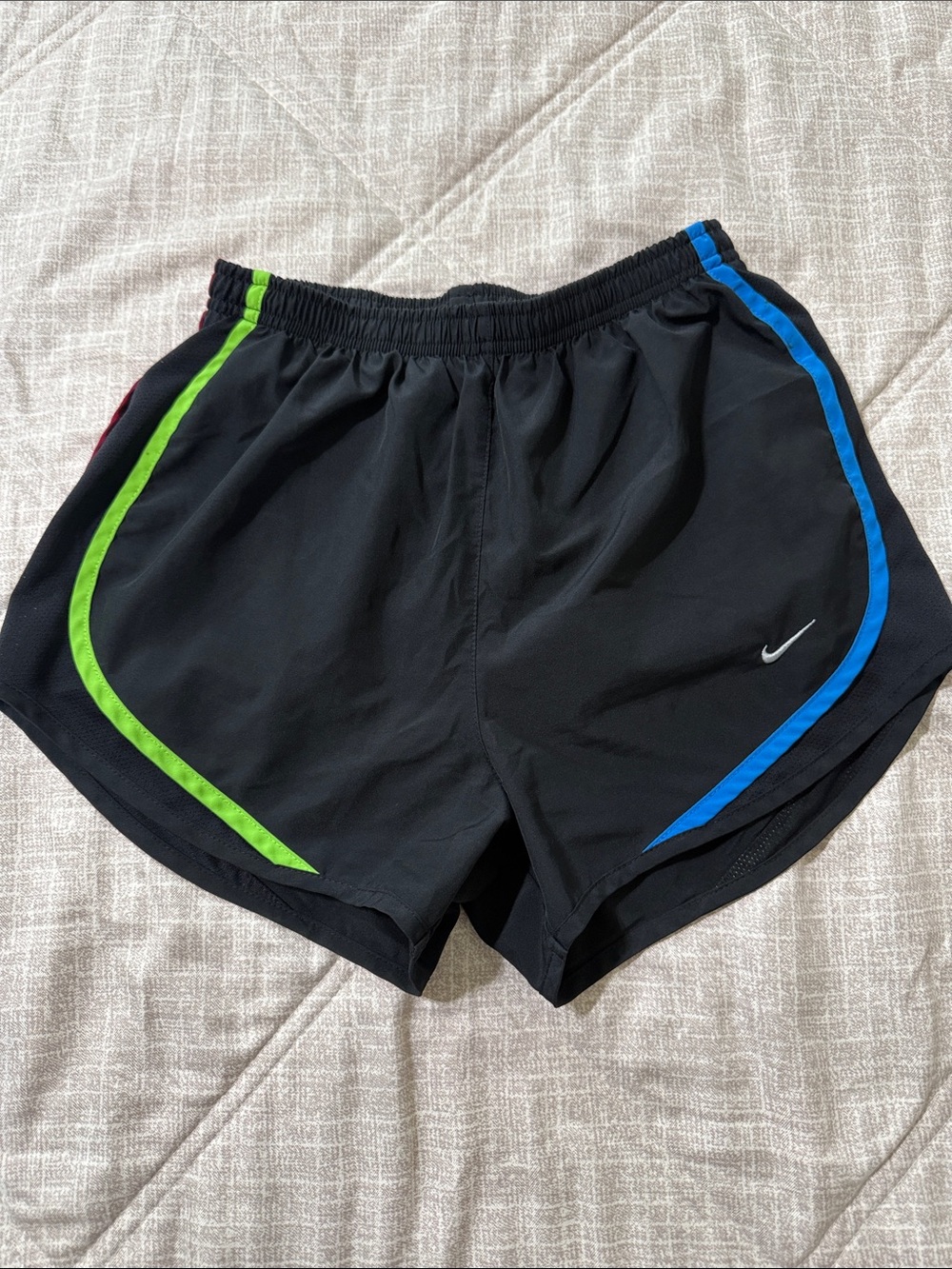 Nike Black Women's Running Shorts with Blue and Green Trim